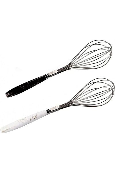 STOREMAX Jvnnastore Group - 2 Pieces Stainless Metal Handle Marble Patterned 2-Piece Egg Dough Cake Material Whisk