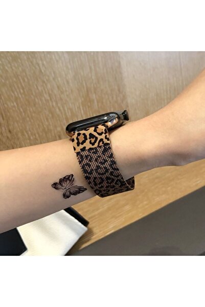 Nextron Watch 44-45-watch 10 46-49mm Uyumlu Leopar Desenli A Yüksek Kalite Metal Hasır Kordon