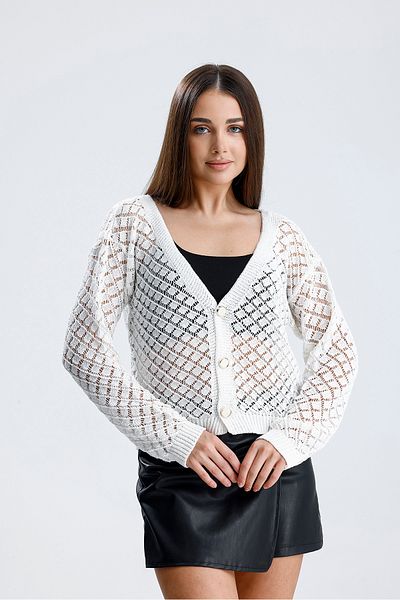 glztriko Women's Openwork Seasonal Buttoned Cotton Blouse Knitwear Cardigan Glz035
