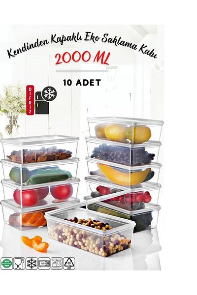 UCR HOME Self-Covered Icebox Storage Container Deep Freezer Organizer Set 10 Pieces 2 Liters
