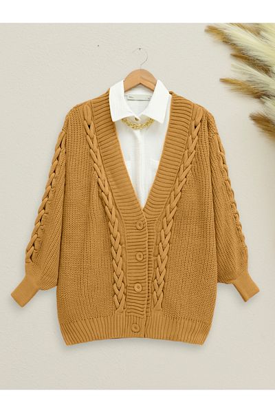 HİJABAYA Knitted Chain Detailed Winter Cardigan