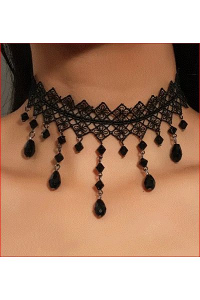 modares Gothic Lace Choker Necklace - Vintage Style Lace Material -