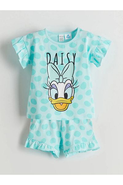 LC Waikiki Lcw Baby Green Daisy Duck Printed Baby Girl Shorts Pajama Set