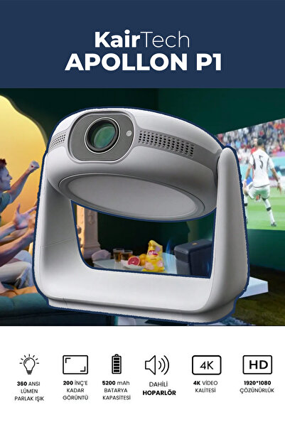 KairTech Apollon P1 Taşınabilir Powerbankli 4k Destekli 1080p Android Sistemli Sinema Projeksiyon Cihazı