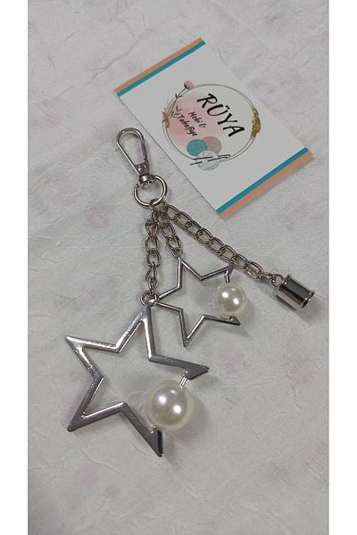 rüya hobi Model Star - Elegant - Ornament pentru geantă cu perle - Lanț - Piatră - Breloc pentru geantă - Argintiu