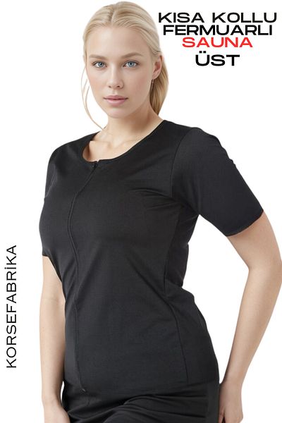 korsefabrika trend mood store Sauna Thermal κοντά μανίκια - Μπλούζα με φερμουάρ και αδυνάτισμα