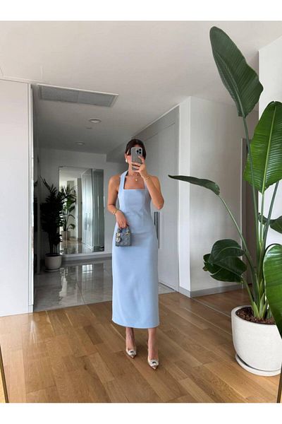 MEECY Rochie maxi creion cu bretele la gât
