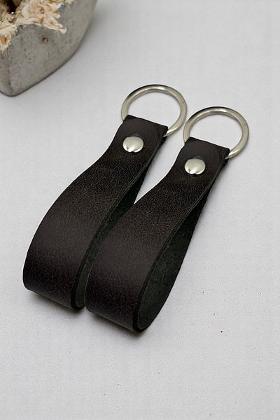 pepuza Set of 2 Genuine Leather Root Series Keychain Anthracite