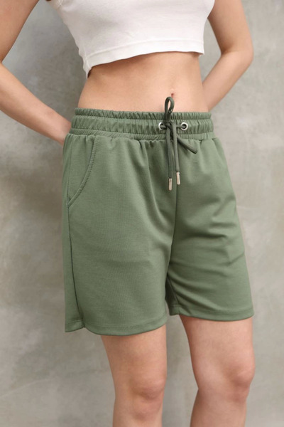 velmorafashion Soft Textured Fabric Short Shorts - Khaki -Vlmr