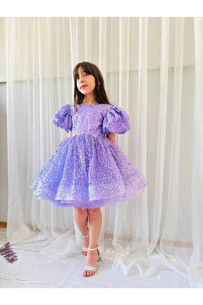 Hly Karol Tasarım Lilac Stone Vintage Baby Girl Dress, Birthday Dress, Photo Shoot Dress, Suitable for 1-11 Years Old