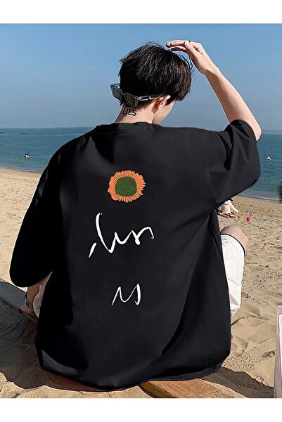 MANCY Tricou oversize unisex cu imprimeu solar 100% bumbac