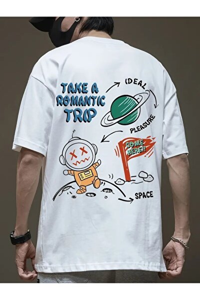 MANCY Tricou oversize 100% bumbac imprimat Take A Romantic Trip unisex