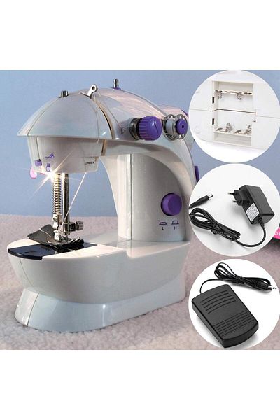 FOXMAG24 Mini portable sewing machine with pedal, battery or mains powered, Alba