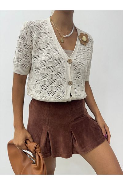 HİJABAYA Openwork Knitwear Cardigan with Flower Rosette