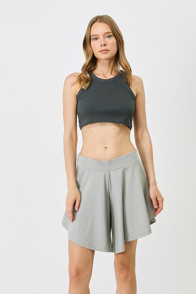 C&City Geripptes, dehnbares Mini-Crop-Unterhemd für Damen – Neckholder, 924 Smoke