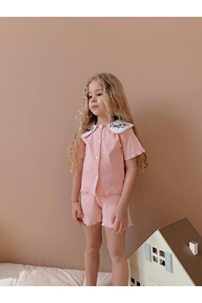 lesa kids wear بدلة بناتي مع شورت مطرز بياقة