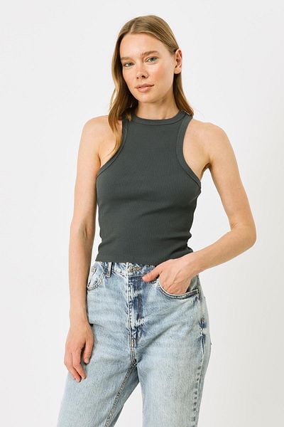 C&City Smoked Women's Neckholder Stretchy Corded Long Tank Top 923