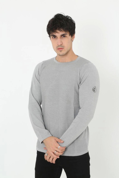 velmorafashion Velmora Premium Men's Crew Neck with Embroidered Sleeves - Gray