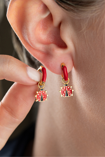 Silvano Jewelry 925 Ayar Gümüş Uğur Böceği Çocuk Küpe