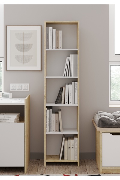 Mufi WooD 5 BÖLMELİ TAMAMEN MDF KİTAPLIK-DOSYALIK LEFKAS-BEYAZ