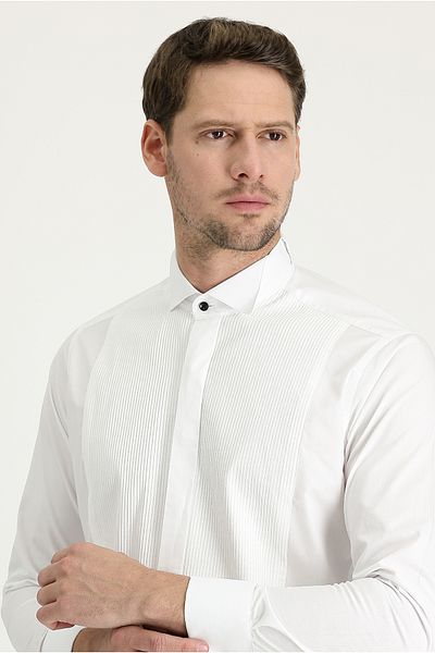 Kiğılı Ata Collar Slim Fit Slim Fit Pleated Cotton Shirt
