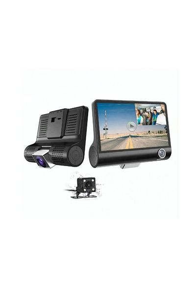 FOXMAG24 ® Triple Dash Cam, Full-HD, 3 Cameras - Front/Rear/Interior, 4 Inch Display