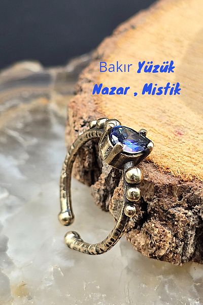 NBS Beautiful Naturel Stones Copper Ring with Mystic Crystal Adjustable Elegant Antique Trend Fashion (Gift, Daily, Special Occasions