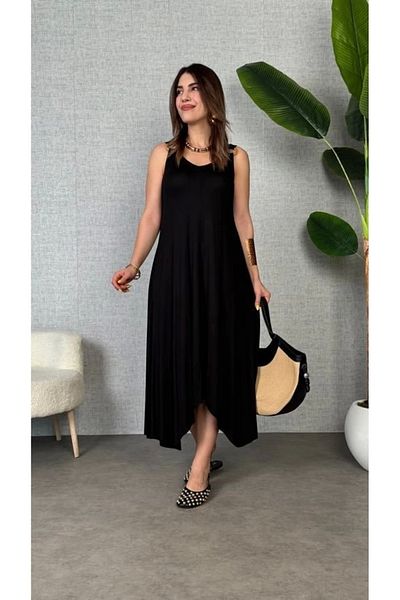 Kaplan Women Bell Woven Fabric V Neck Asymmetrical Cut Dress