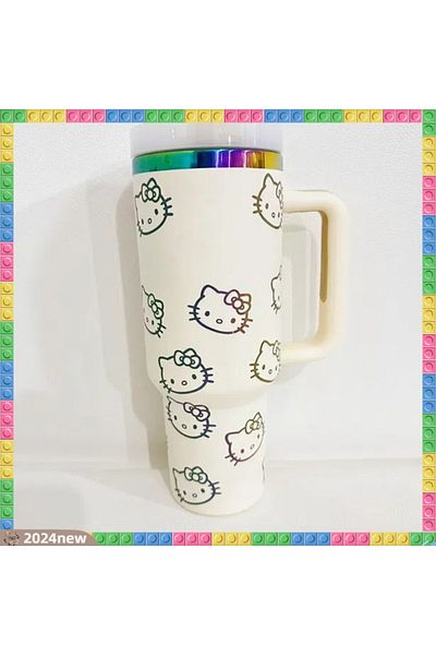 Miniso 1200ml white 40Oz Hello Kitty Stainless Steel Insulated Mug with Handle Straw Mugs Large Capacity Th
