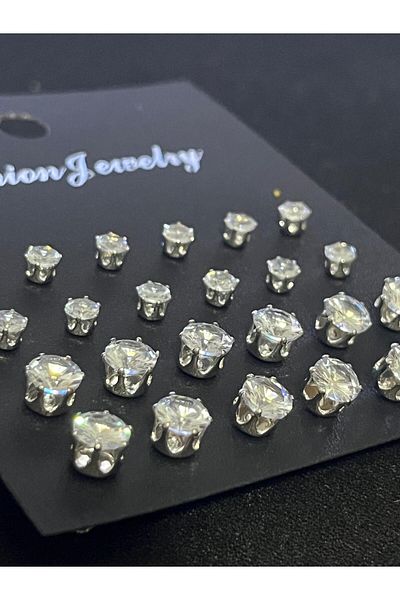 Antin Kuntin 12 Pieces Different Sizes Silver Stone Earring Set