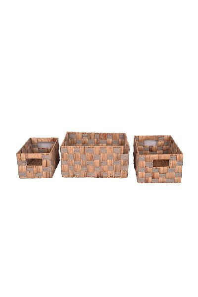Bahçem Decorative Natural Water Hyacinth Rectangular Wicker Basket Organizer Set of 3
