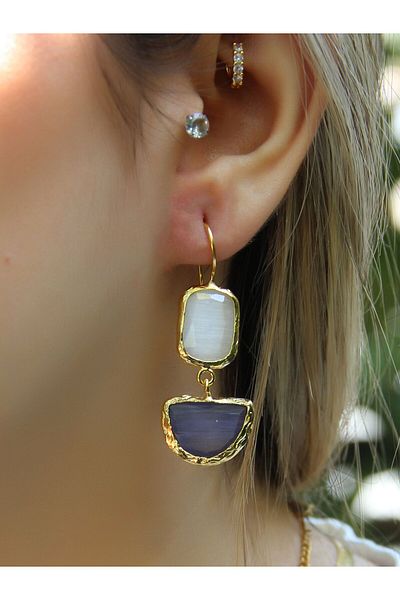 esha Double Model Cat's Eye Glass Hanging Women's Earrings Euku26L