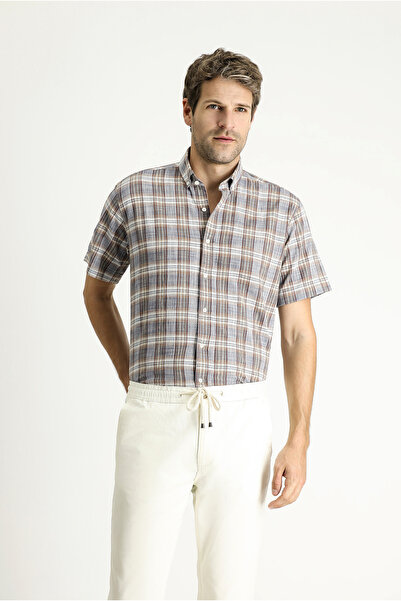 Kiğılı Kısa Kol Regular Fit Ekose Spor Pamuk Düğmeli Yaka Gömlek