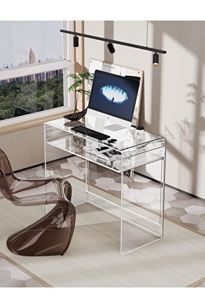 TUVA REKLAM Şeffaf Akrilik Pleksi Yeni Nesil Çalışma Masası Sehpa Dresuar Konsol Ev Ofis (Çoklu Renk Seçenekli)