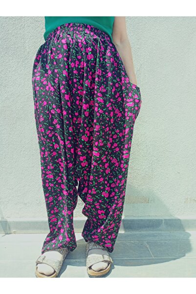 hoaryage Viskon Basma Kumaş Çiçek Desenli Cepli Şalvar %100 Pamuk