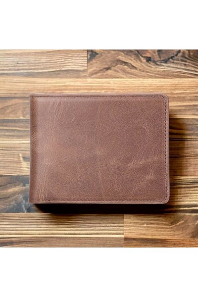 Enseb Leather Wallet, 6 Card and Coin Compartments, Caramel Brown Leather