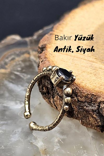 NBS Beautiful Naturel Stones Copper Ring Black Crystal Adjustable Elegant Small Antique Trend (Gift, Daily, Special Day)