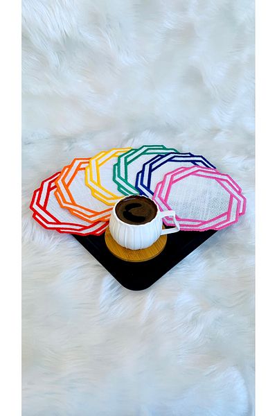 Mora Tekstil Presentation Napkin, Cocktail Napkin, Coffee Side Presentation Set, Embroidered Presentation Napkin Set of 6