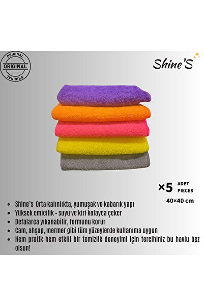 Shines Fabrika Satış Mağazası Shine'S 5 Adet havlu bez Mutfak, banyo, wc, mobilya, pofuduk dokulu 40x40 cm