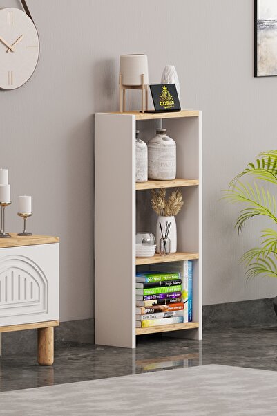 Cosargroup Bohem 4 Raflı 40 Cm Dekoratif Kitaplık İskandinav Tarz Kitaplık Ofis Kitaplığı Dolap Evrak Rafı