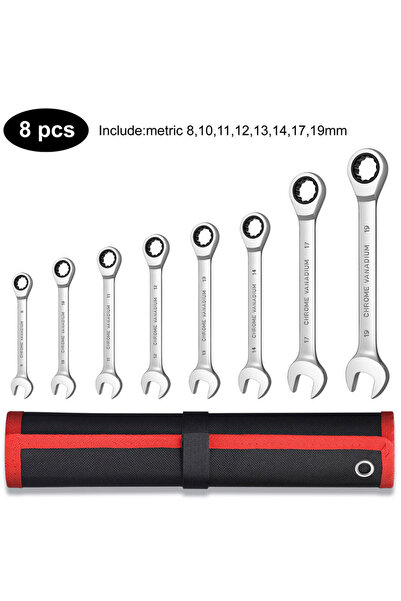 Choice3 8pcs(8-19) Ratcheting Combination Wrench Set,12 Point Box End and Ope...