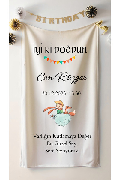 Puppetzzz Küçük Prens Temalı Kişiye Özel Dikey Doğum Günü Flaması Afişi Duvar...
