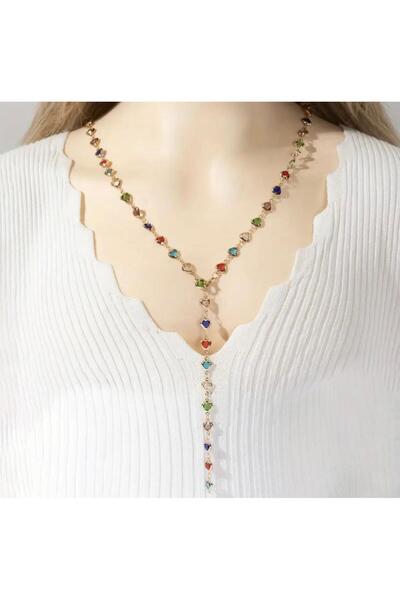 Tudivanyu Aksesuar متعدد الألوان، حجر الراين، نمط القلب Y نموذج قلادة