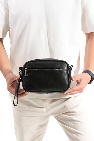 NahitaTyana Genuine Leather Men's Handbag, Shoulder Bag, Crossbody Bag, Removable Adjustable Strap, Black Color