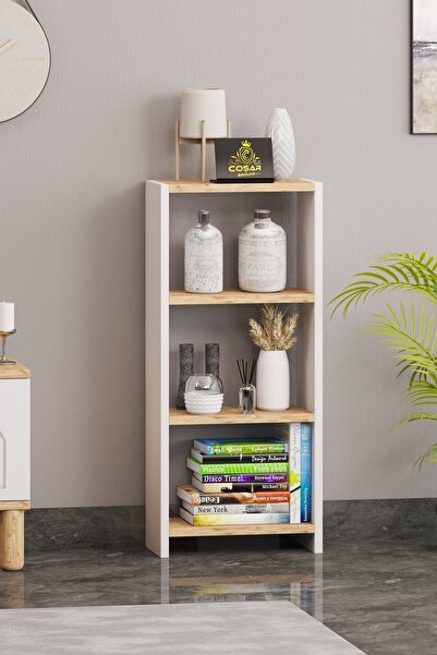 Cosargroup Bohem 4 Raflı 40 Cm Dekoratif Kitaplık İskandinav Tarz Kitaplık Ofis Kitaplığı Dolap Evrak Rafı