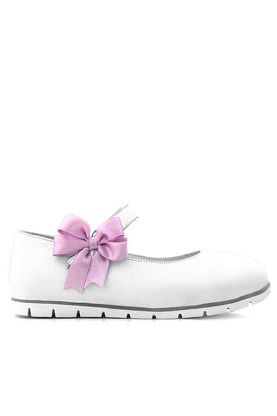 Rakerplus Genuine Leather White Velcro Pink Ribbon Girls' Ballerinas