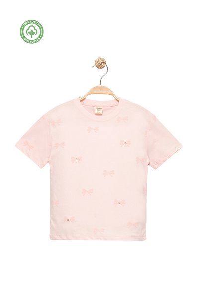 Divonette Girl's Bow Stone Embroidered Short Sleeve T-Shirt -Children's Clothing