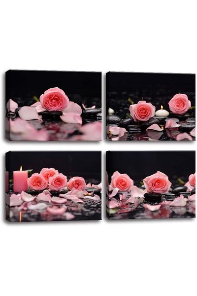 Generic Yxbhhym- Black Art Stone Zen Canvas Wall Art Pink Room Decor Rose Picture Meditation Prints Poster
