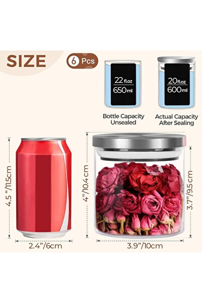 Hope Glass Food Storage Containers with Stainless Lids, Clear Glass Jar with Lid set of 4, Small Glass Co