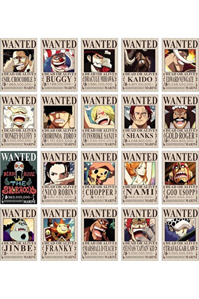 Today Idea مجموعة ملصقات مطلوبين من ون بيس، ٢١ ملصقًا لاصقًا ذاتيًا، ٨ × ١٢ بوصة